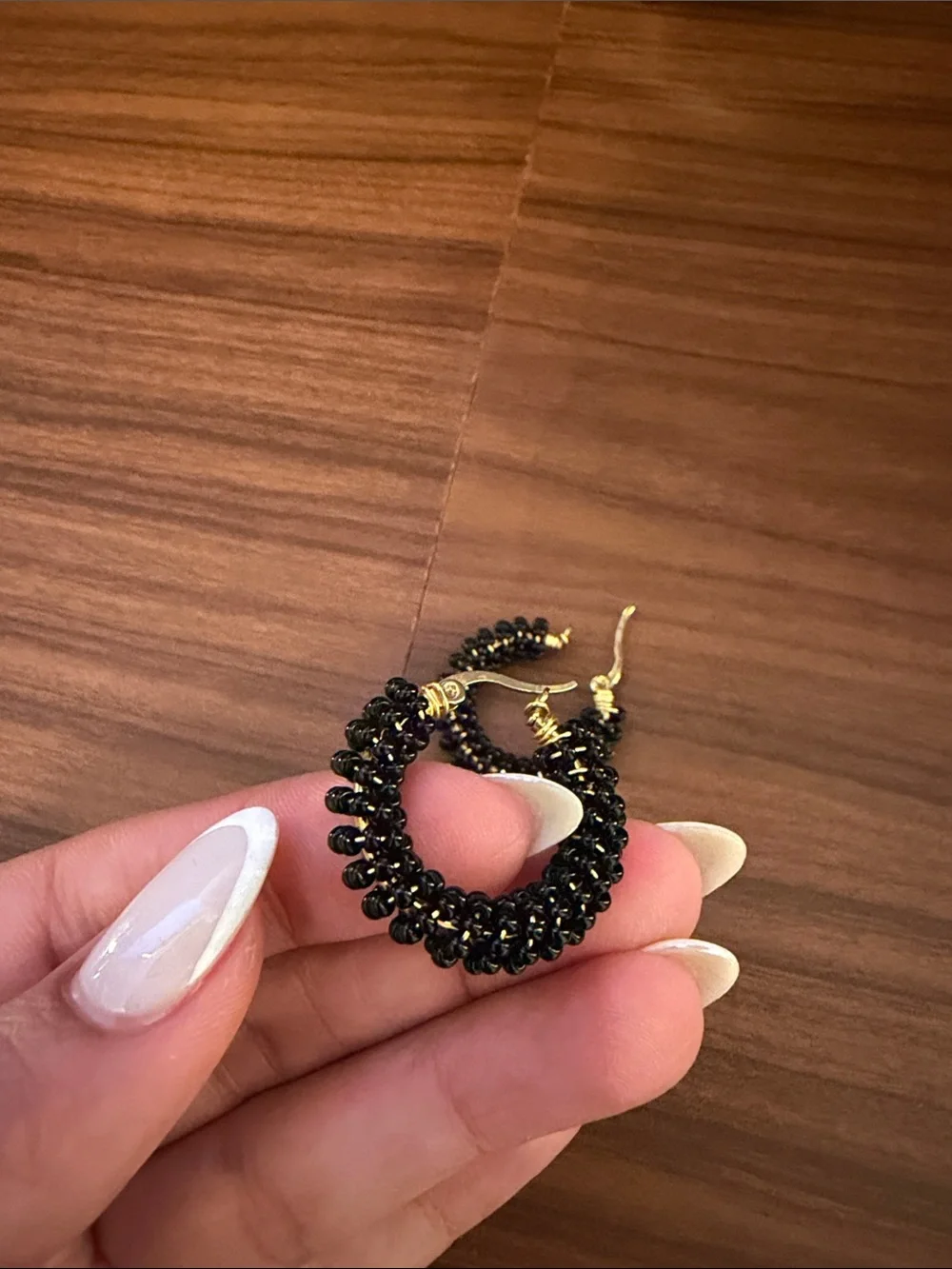 Black Beaded Hoop Earrings - Women Jewelry